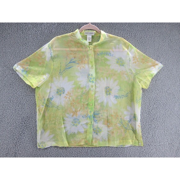 Drapers and Damons Shirt Womens PXL Short Sleeve Blouse Green Floral 90s Y2K - Picture 1 of 6